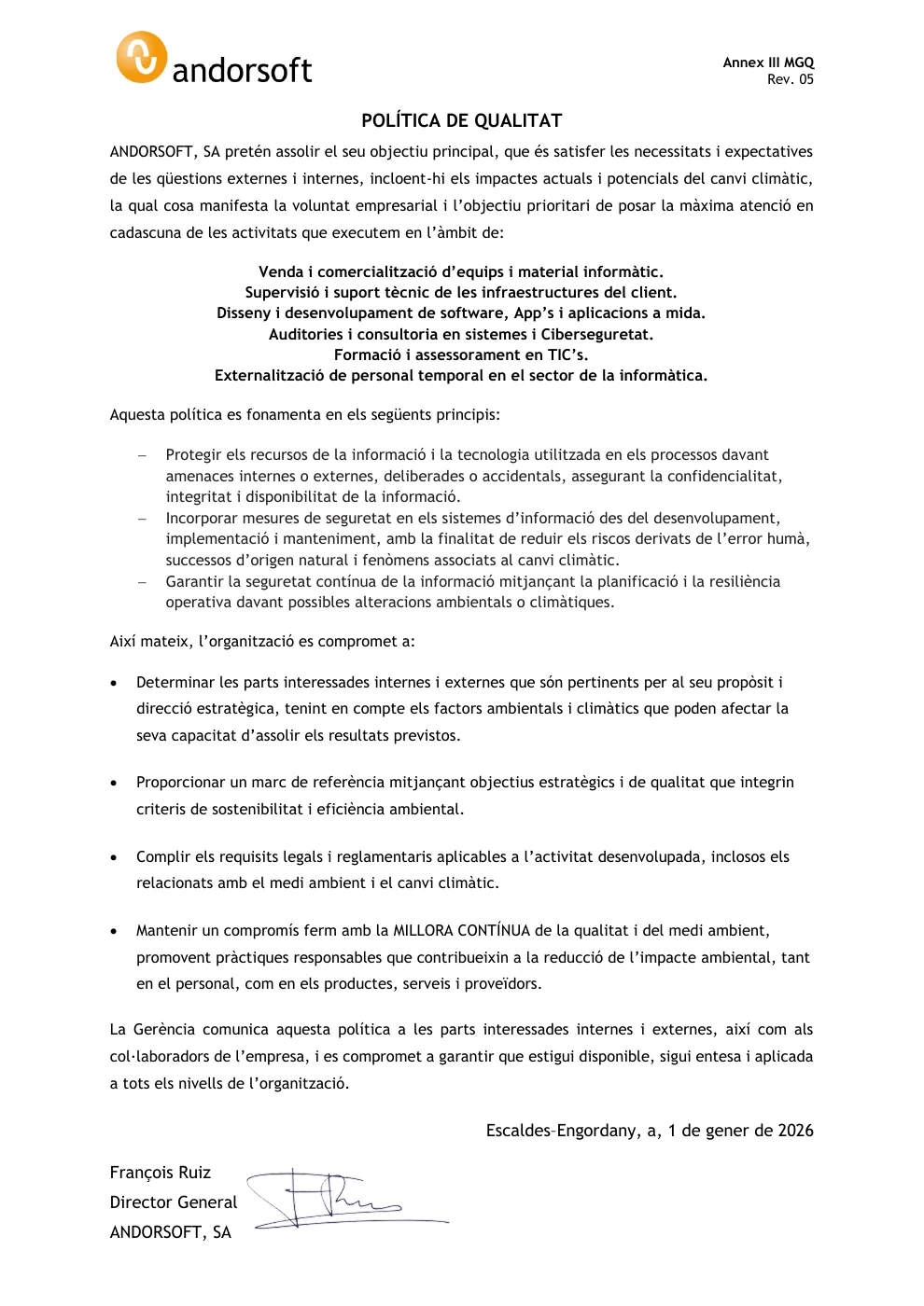 Télécharger la politique qualité